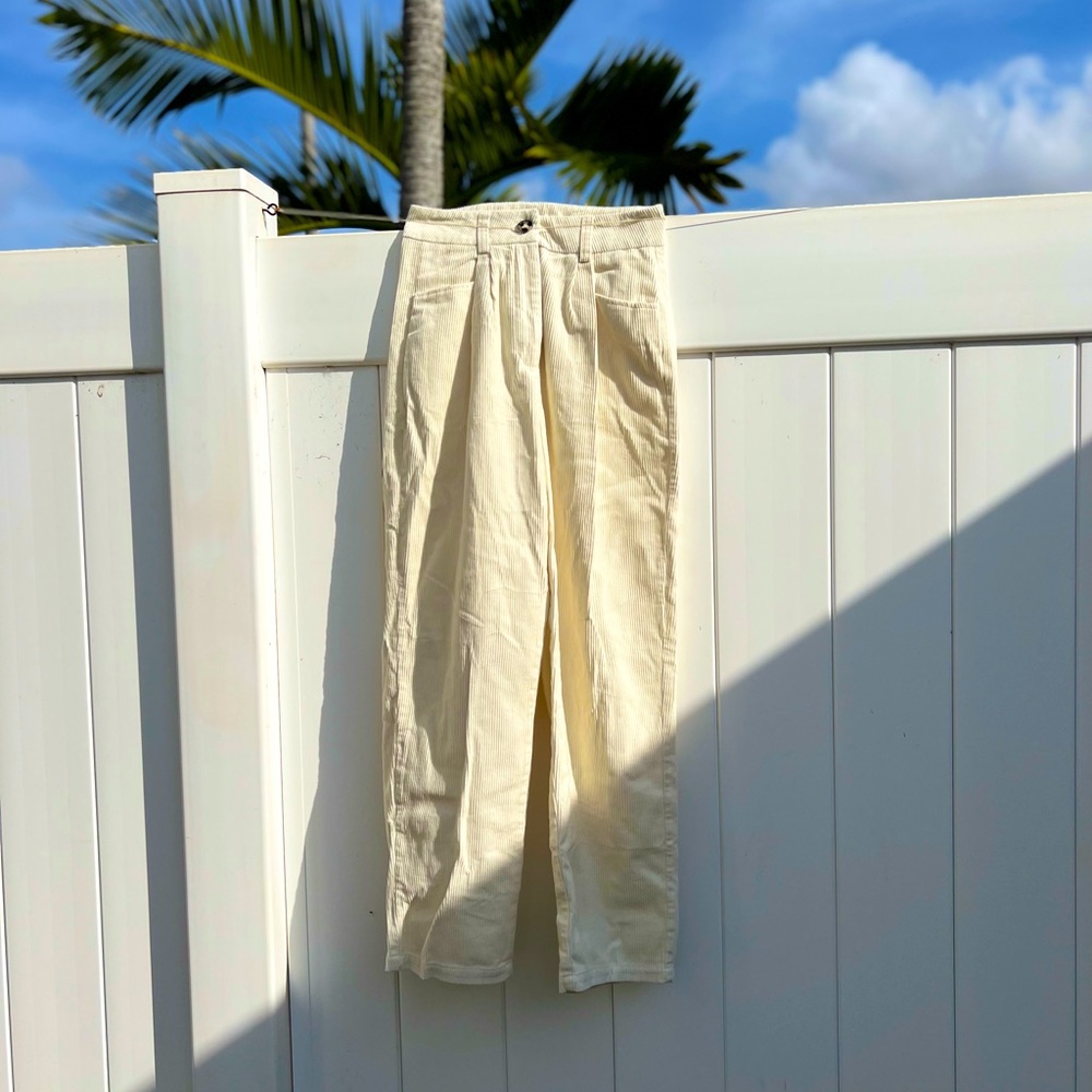 Cream High Waisted Corduroy Cargo Trousers
